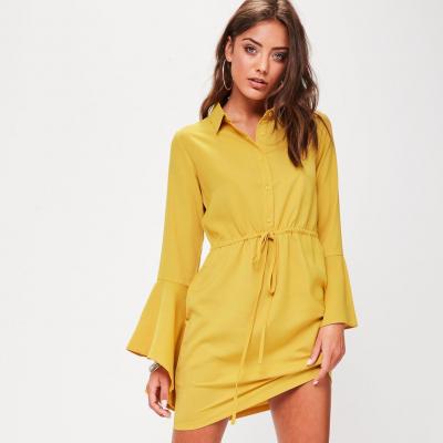 Mustard Tie Waist Shirt Dress Missguided