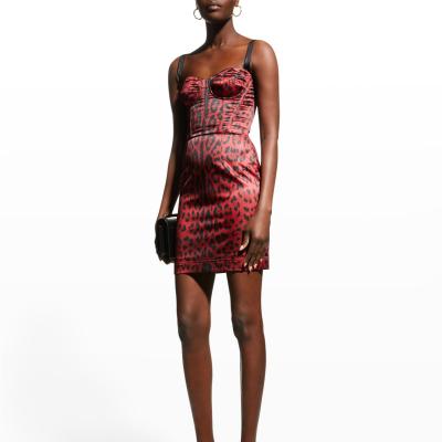 Dolce&Gabbana Leopard Satin Bustier Mini Dress
