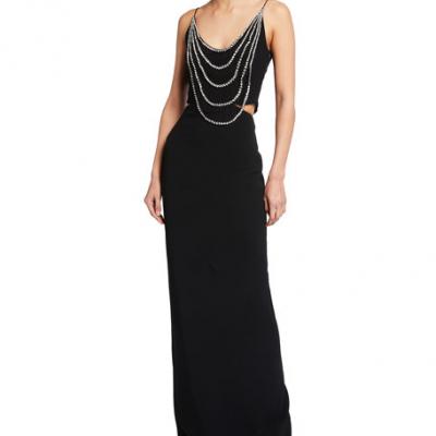 Stella McCartney Draped-Beaded Column Gown