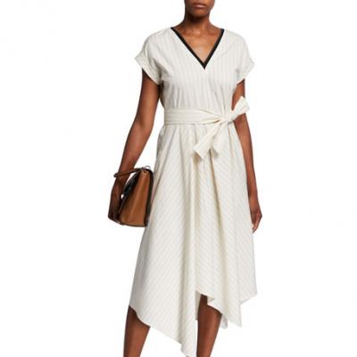 Brunello Cucinelli Striped Cap-Sleeve Dress