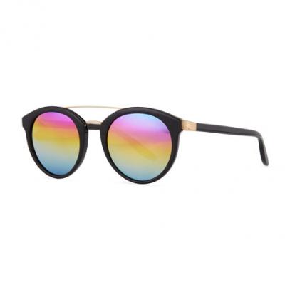 Barton Perreira Dalziel Round Iridescent Sunglasses, Black/Gold Rainbow