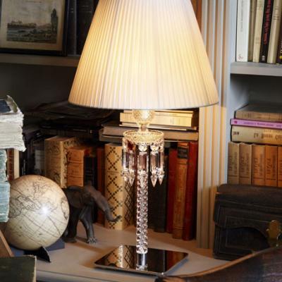 Baccarat Torch Crystal Desk Lamp with White Shade