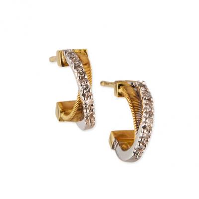 Marco Bicego 18K Hand-Engraved Gold Diamond Hoop Earrings