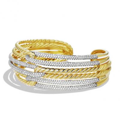 David Yurman Labyrinth Triple-Loop Cuff with Diamonds in Gold
