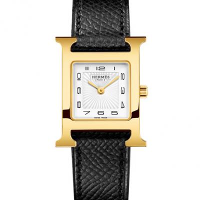 Hermes Heure H, Gold Plate & Leather Strap