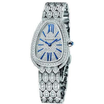 BVLGARI Serpenti Seduttori 33mm Diamond Watch w/ Bracelet, White Gold