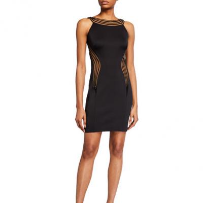 SHO Sequin Striped Sleeveless Neoprene Dress