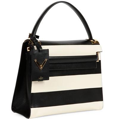 Valentino My Rockstud Striped Flap Bag, Black/Ivory