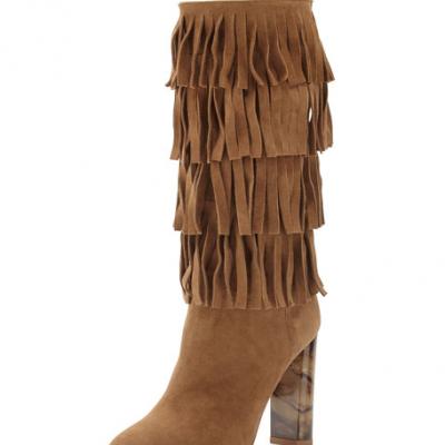 Burberry Jazmine Fringed Suede Boot, Walnut Brown