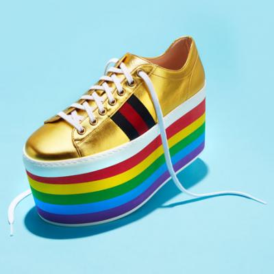 Gucci Peggy Leather Platform Sneaker, Rainbow/Gold