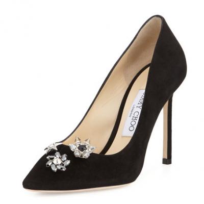Jimmy Choo Jasmine Suede Button 100mm Pump, Black