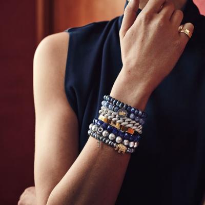 Sydney Evan 8mm Cubed Lapis Beaded Bracelet with Concentric Eye Charm
