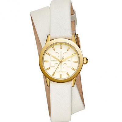 Tory Burch The Gigi Golden Watch with Ivory Leather Wrap Strap