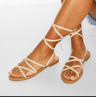 Strappy Ankle Tie Flat Sandals Boohoo UK