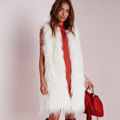 MissGuided MONGOLIAN FAUX FUR LONGLINE GILET WHITE