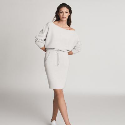 Amara Grey Marl Off-The-Shoulder Knitted Dress – REISS