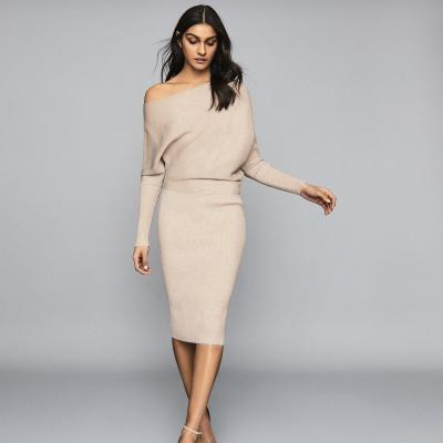 Lara Stone Off-The-Shoulder Ribbed Dress – REISS