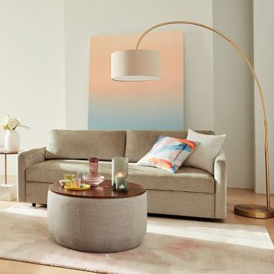 Overarching Linen Shade Floor Lamp- Antique Brass west elm