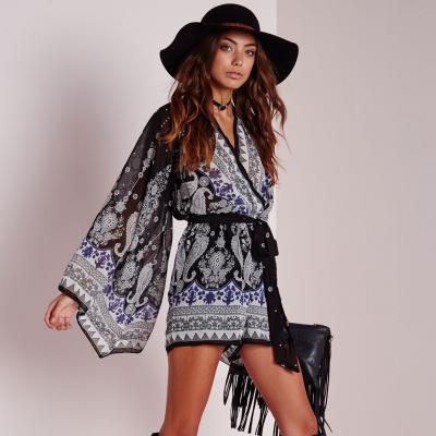 MissGuided paisley kimono sleeve playsuit black