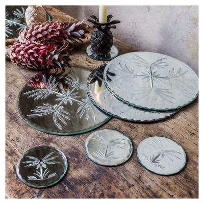 Etched Mirrored Glass Palm Tree Coasters And Place Mats Graham & Green