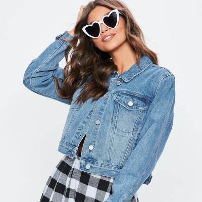 Petite Blue Cropped Boxy Denim Jacket Missguided