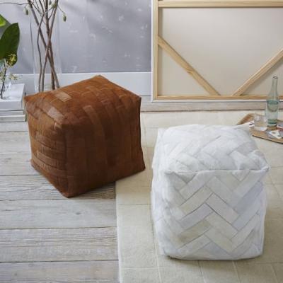 Pieced + Patched Cowhide Pouf - Square - west elm
