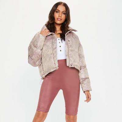Pink Cropped Floral Jacquard Puffer Jacket Missguided