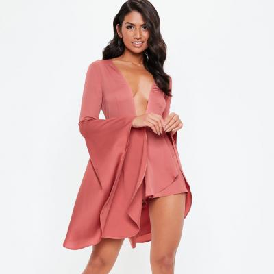 Pink Extreme Sleeve Satin Playsuit Missguided