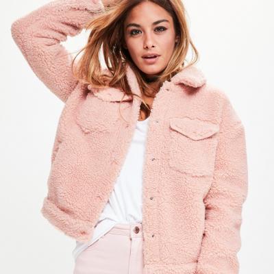 Pink Faux Shearling Trucker Jacket Missguided