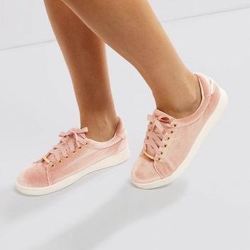 Pink Velvet Lace Up Trainers - New Look