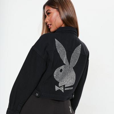 Playboy x Missguided Black Diamante Denim Jacket Missguided