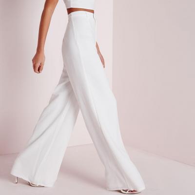 Zip Front Crepe Wide Leg Trousers White - Missguided