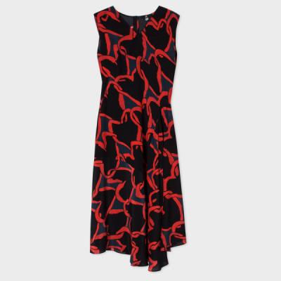 Paul Smith Womens Black Chain-Link Heart Silk Dress