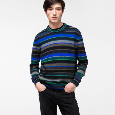 Paul Smith Mens Green Mixed-Stripe Lambswool Sweater