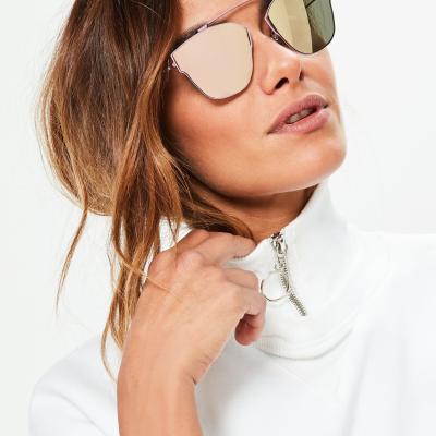 Purple Mirror Lenses T-Bar Sunglasses - Missguided