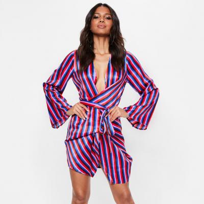 Purple Stripe Satin Kimono Shift Dress Missguided