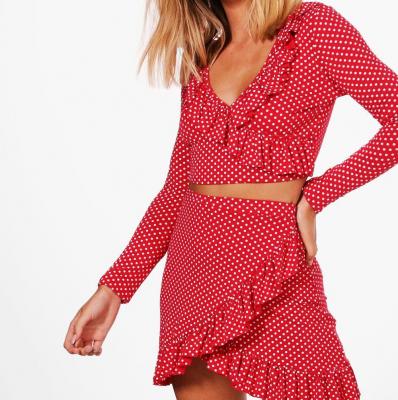 Petite Alicia Ruffle Polka Dot Crop and Skirt Co-ord Boohoo