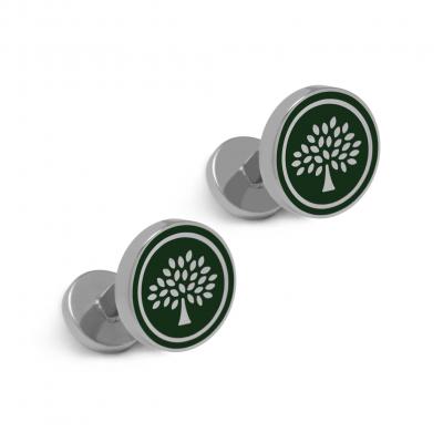 Round Tree Cufflinks Racing Green Enamel Coated Brass Men Mulberry