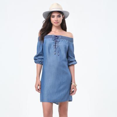 Chambray Off Shoulder Dress - bebe