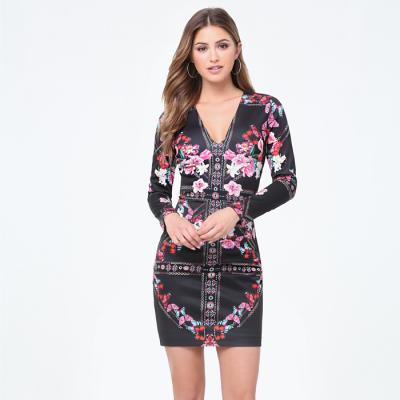 Print Long Sleeve Dress - STYLE # 272376 - bebe