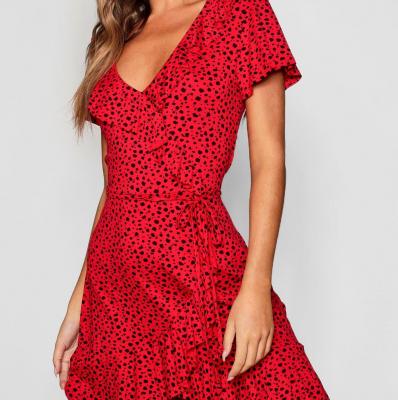 Dalmation Print Ruffle Tea Dress Boohoo UK