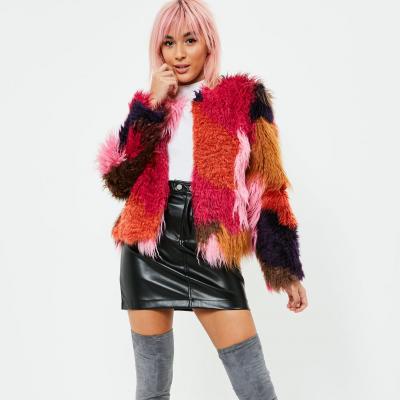 Red PatchWork Faux Fur Coat Missguided