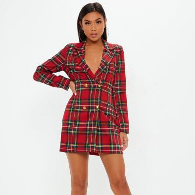 Red Plaid Blazer Dress Missguided