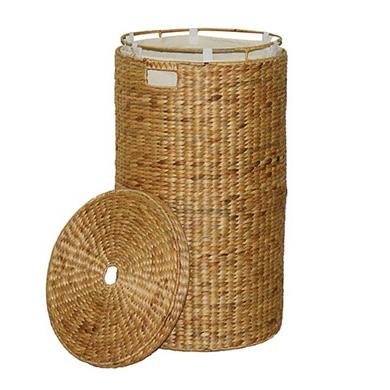 Round Water Hyacinth Laundry Bin Feather & Black