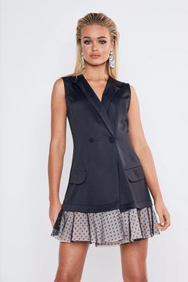 Premium Satin Dobby Mesh Hem Blazer Dress Boohoo
