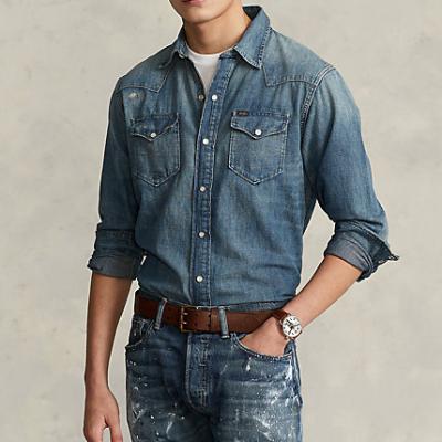 Distressed Denim Western Shirt- Ralph Lauren