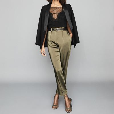Elyssa Olive Satin Pleated Trousers – REISS