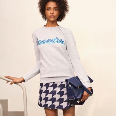 Womens Flecked Fleece Fair Play Embroidery Crew Neck Sweatshirt LACOSTE