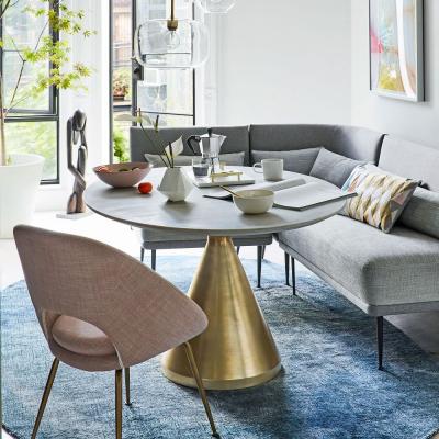 Silhouette Pedestal Round Dining Table - White Marble/Antique Brass west elm