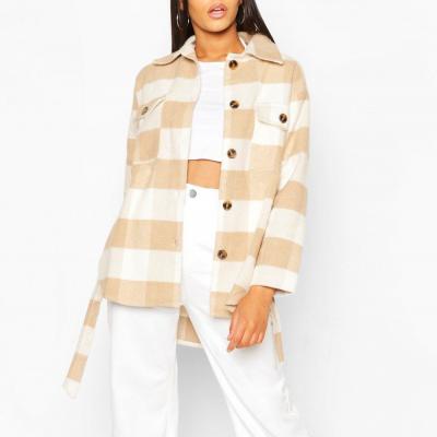 Tonal Check Belted Shacket Boohoo UK